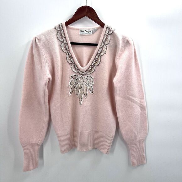 Vintage Ruth Chagnon Pink Lambswool Angora V-Neck Sweater - Picture 9 of 9